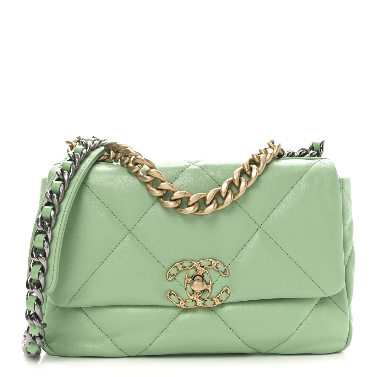 Medium Quilted Goatskin Flap Shoulder Bag - Light Green