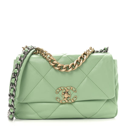 Medium Quilted Goatskin Flap Shoulder Bag - Light Green