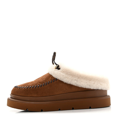 Suede Calfskin Shearling Monogram Debossed Cortina Closed Mule Light B