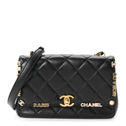 Mini Quilted Lambskin Flap Shoulder Bag - Black