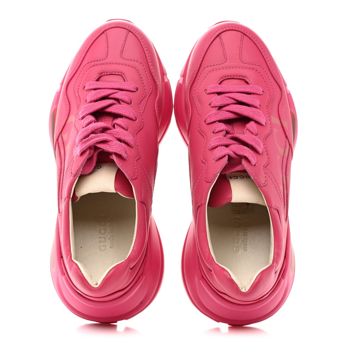 Gucci Calfskin Printed Women's Rhyton Sneakers 35 Box Pink