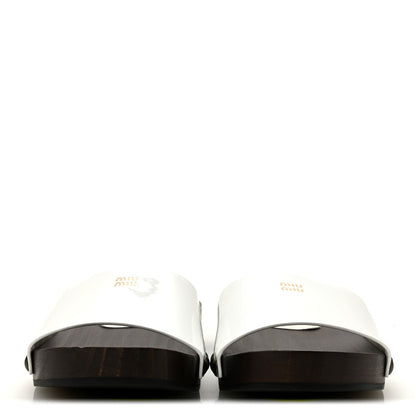 Miu Miu Patent Leather Women's Vernice Logo Slide Clogs 36 White
