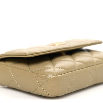 Quilted Lambskin Clutch Bag - Light Green