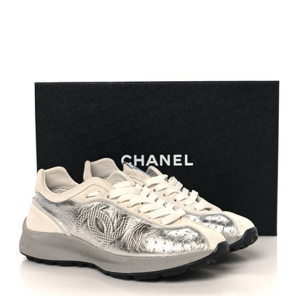Chanel Laminated Calfskin Suede CC Women's Shoes