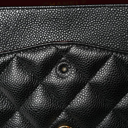 Quilted Caviar Flap Shoulder Bag - Black