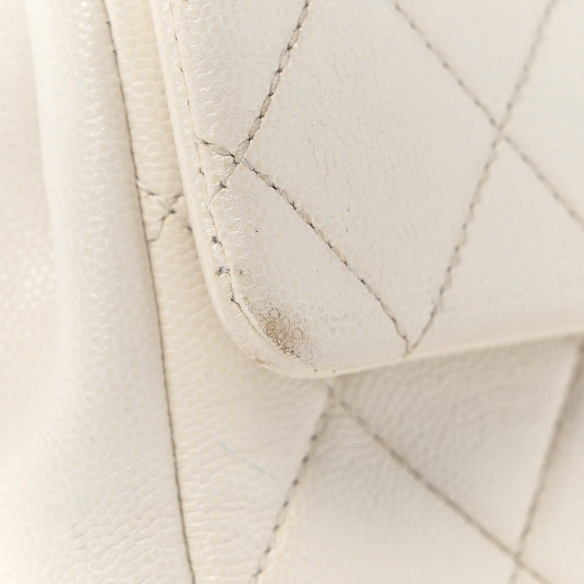 Small Quilted Caviar Flap Shoulder Bag - White