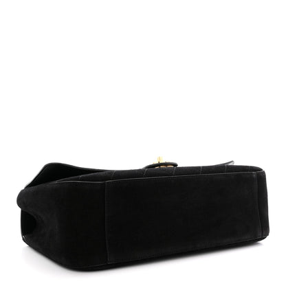 Small Calfskin Suede Flap Shoulder Bag - Black