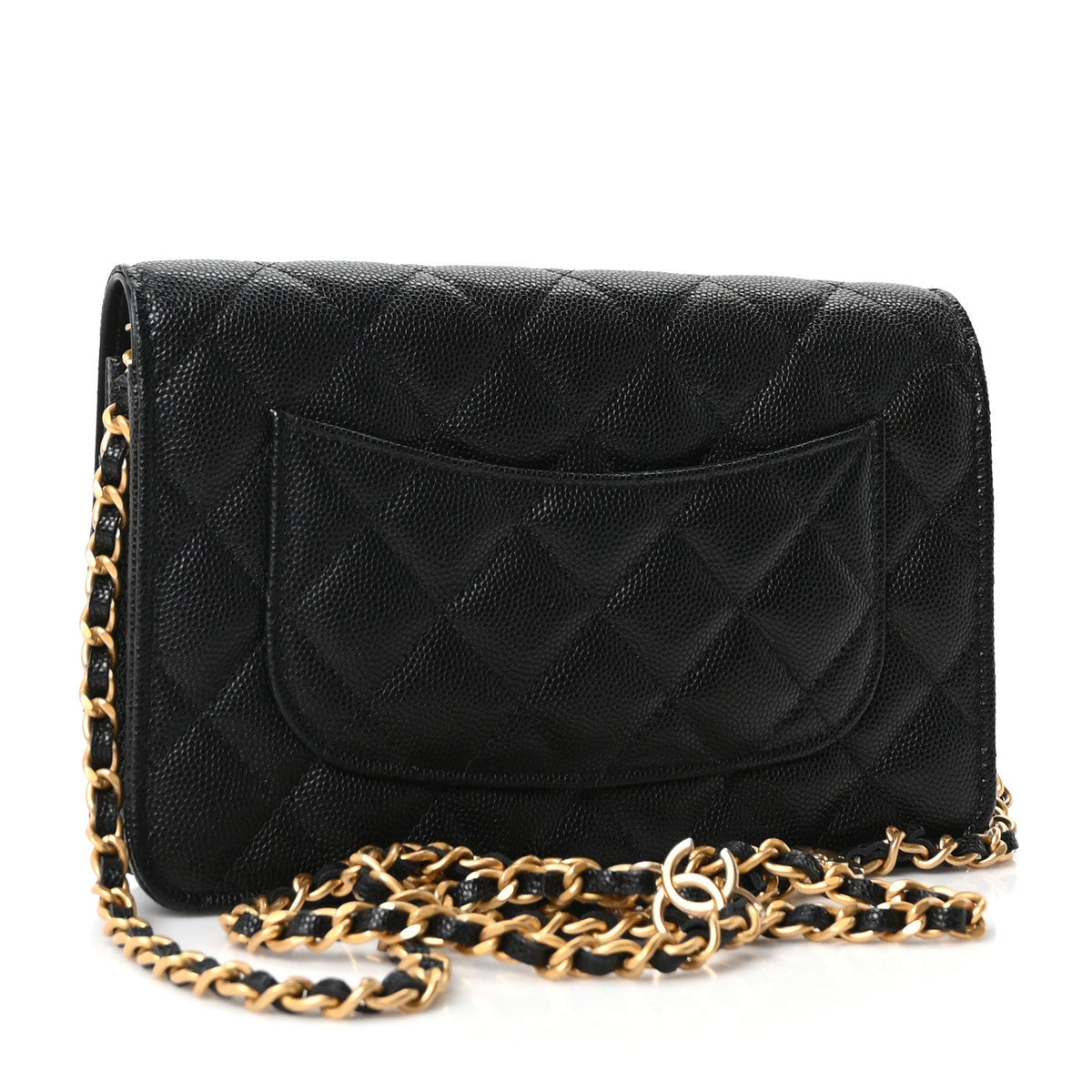 Quilted Caviar Wallet Bag - Black