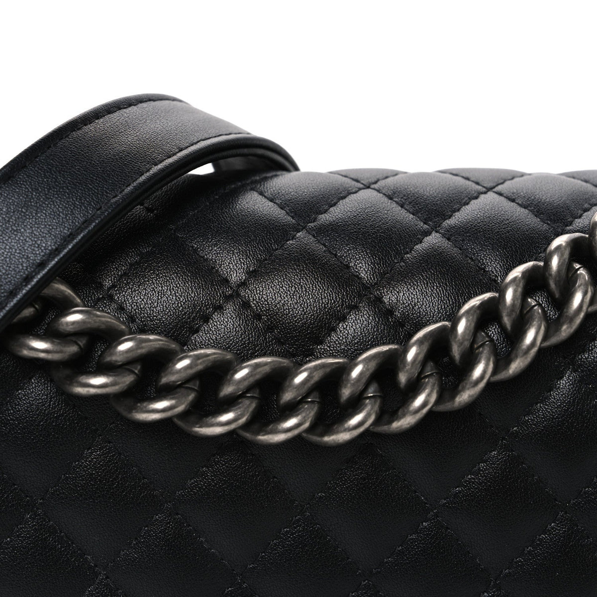 Medium Quilted Lambskin Flap Shoulder Bag - Black