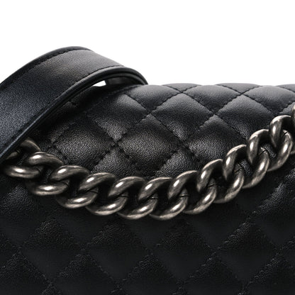 Medium Quilted Lambskin Flap Shoulder Bag - Black