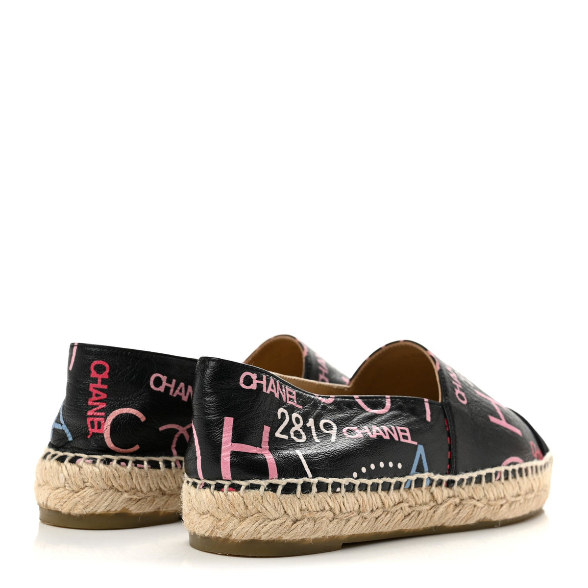 Chanel Lambskin Grosgrain Women's Printed CC Espadrilles 36 Multicolor Black