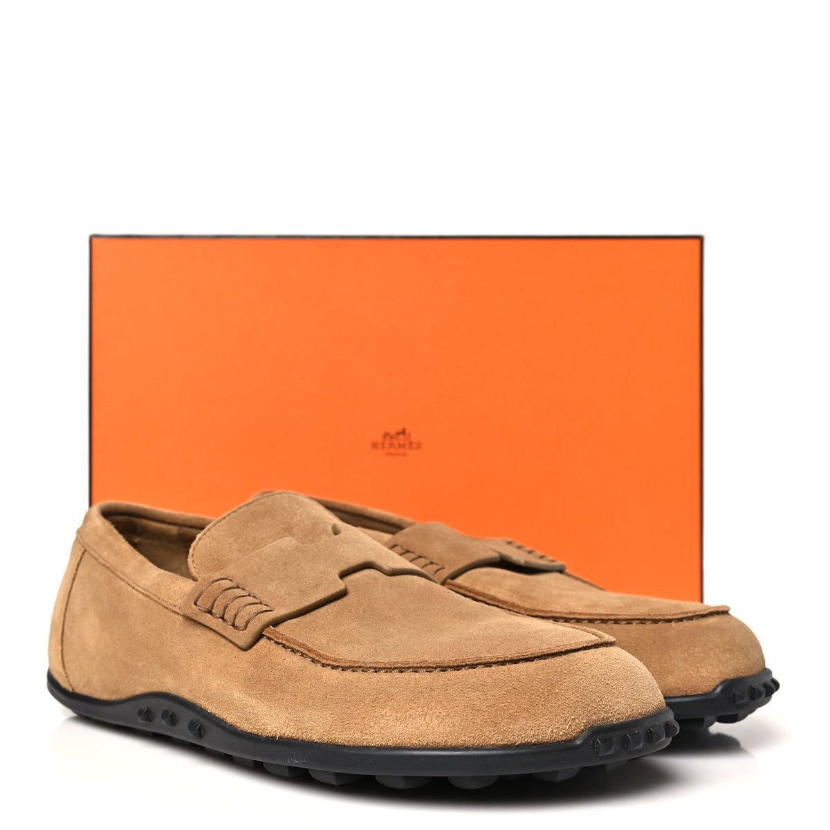 Hermes Suede Calfskin Women's Lazy Loafers 37 Brune Fume