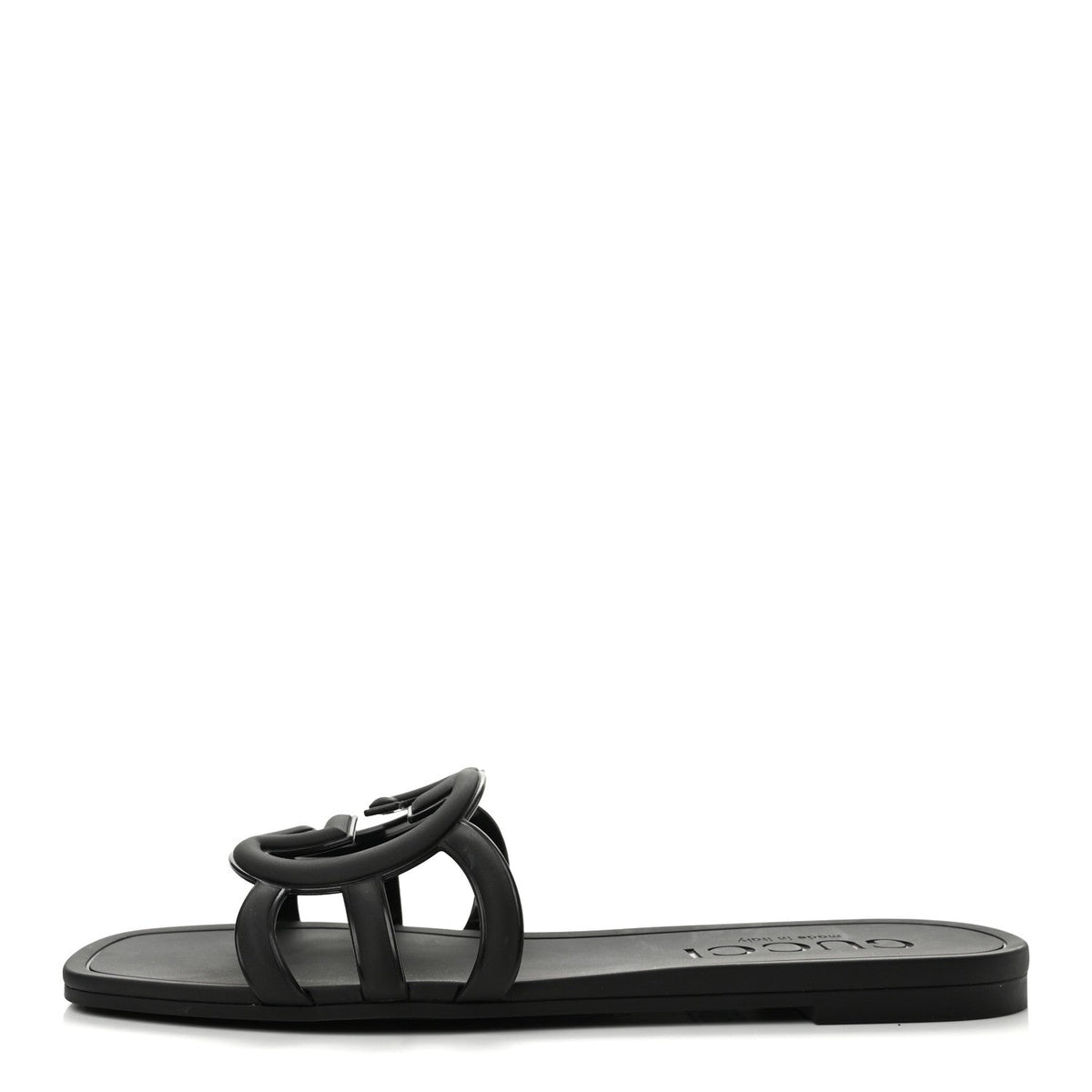 Gucci Rubber Women's Interlocking G Slide Sandals 39 Black