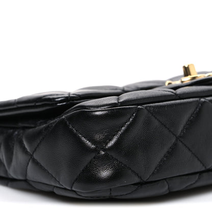 Small Quilted Lambskin Flap Shoulder Bag - Black
