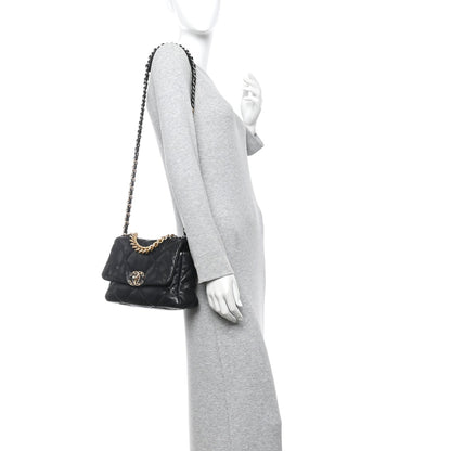 Medium Quilted Lambskin Flap Shoulder Bag - Black