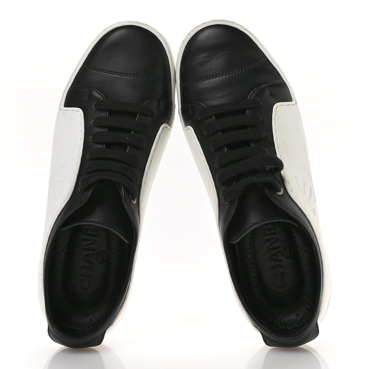 Chanel Calfskin CC Women's Sneakers 36 Black White