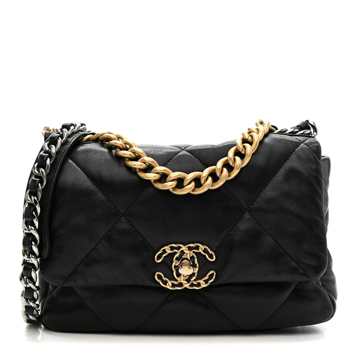 Medium Quilted Lambskin Flap Shoulder Bag - Black