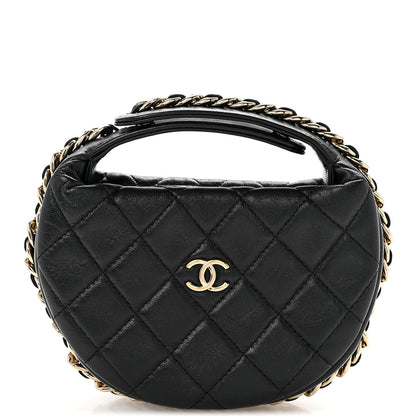 Quilted Lambskin Hobo Bag - Black