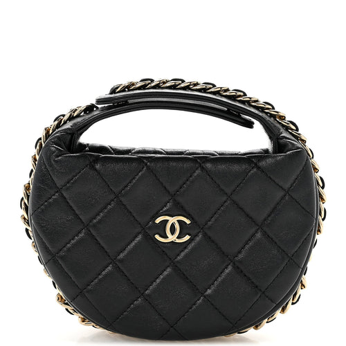 Quilted Lambskin Hobo Bag - Black