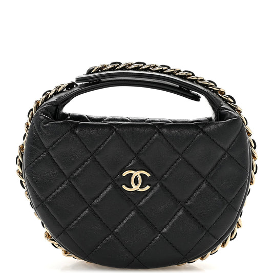 Quilted Lambskin Hobo Bag - Black