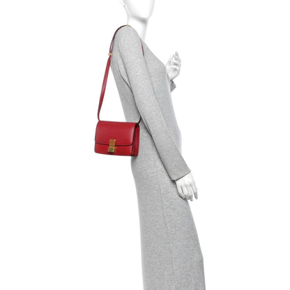Small Calfskin Flap Shoulder Bag - Red
