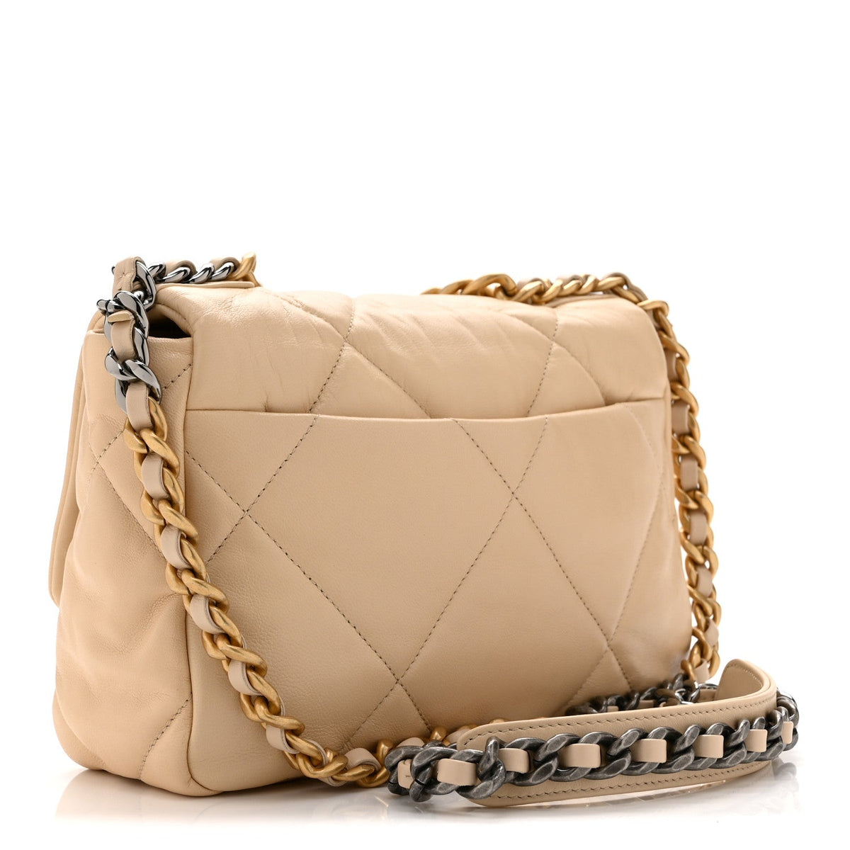 Medium Quilted Lambskin Flap Shoulder Bag - Beige