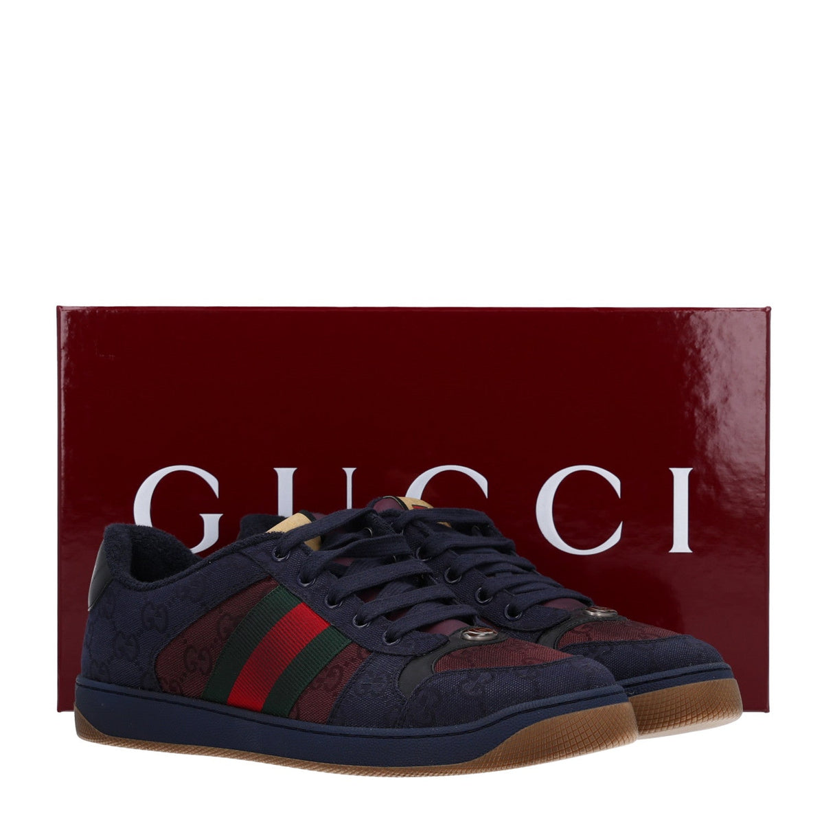 Gucci Canvas GG Web Men's Screener Sneakers 8 Burgundy Navy