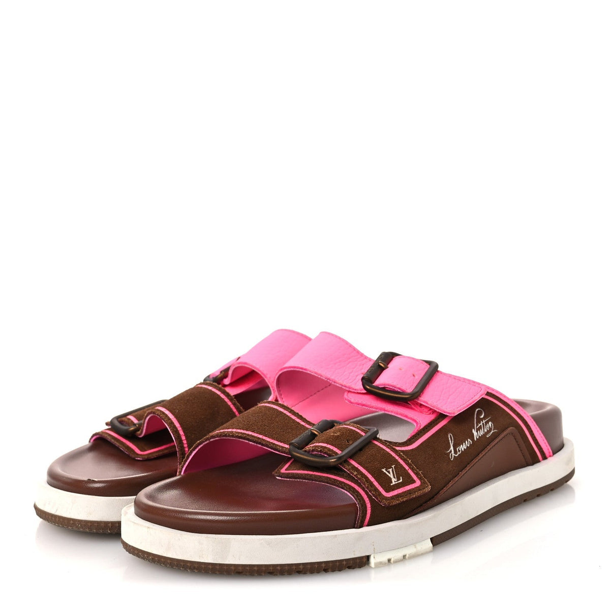 Louis Vuitton Mixed Materials Men's LV Script Trainer Mules 6 Brown Pink