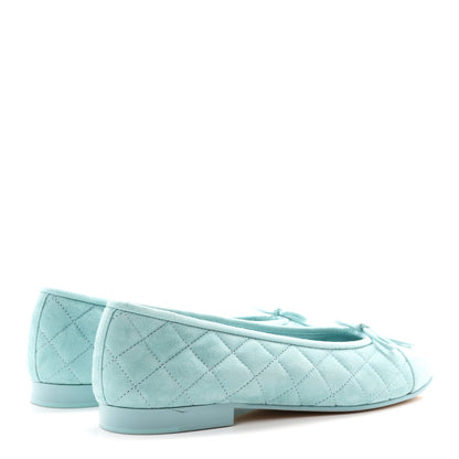 Chanel Suede Calfskin Quilted Cap Toe CC Women's Ballerina Flats