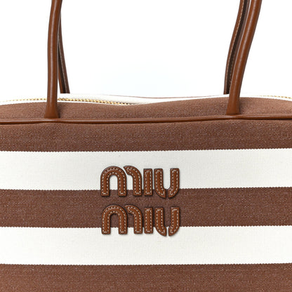 Large Calfskin Canvas Handbag - Natural
