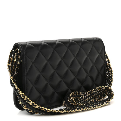 Quilted Lambskin Clutch Bag - Black