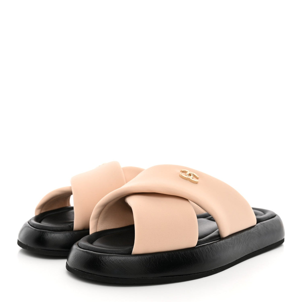 Chanel Fabric Women's CC Mules Sandals 36 Light Beige