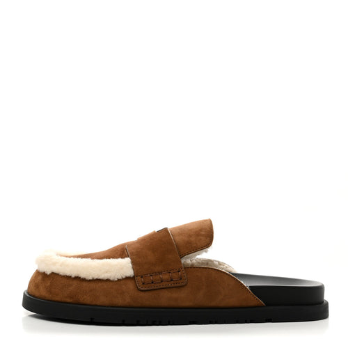Suede Goatskin Shearling Go Mules Beige Kraft Ecru