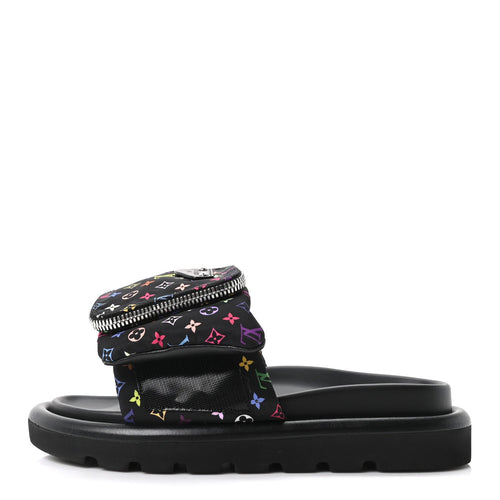 LV X Tm Monogram Multicolor Pool Pillow Flat Comfort Mule Black