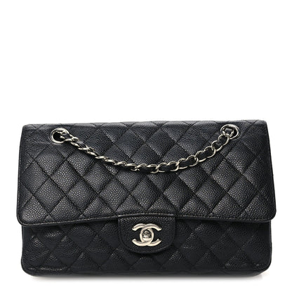 Medium Quilted Caviar Flap Shoulder Bag - Black