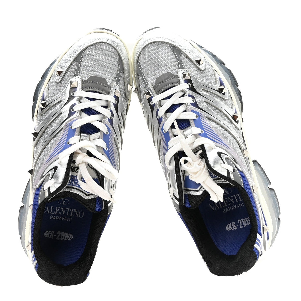 Valentino Garavani Mesh Calfskin Women's Rockstud Platform Sneakers 40 Silver Multicolor