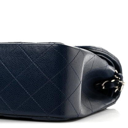 Quilted Caviar Flap Shoulder Bag - Blue