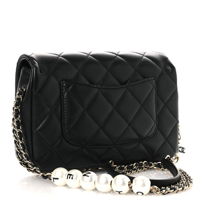 Small Quilted Lambskin Flap Shoulder Bag - Black