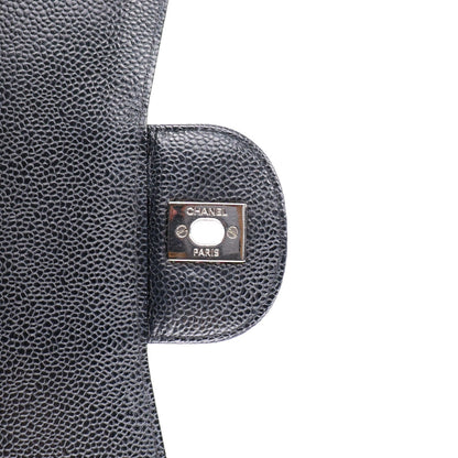 Quilted Caviar Flap Shoulder Bag - Black