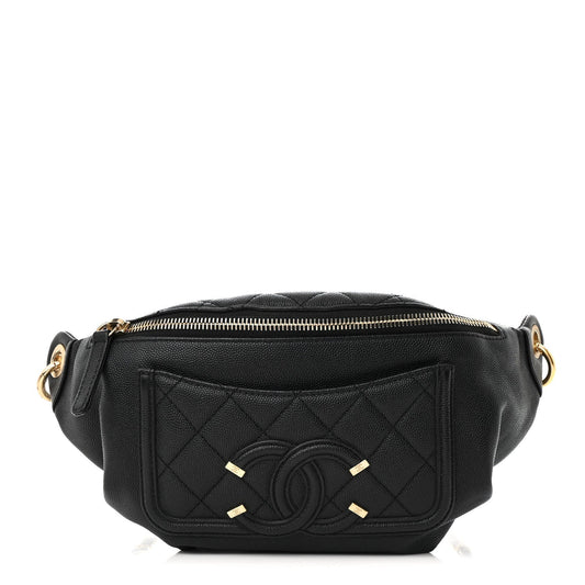 Quilted Caviar Belt Bag - Black