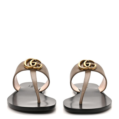 Gucci Calfskin Women's GG Marmont Thong Sandals 35.5 Mud