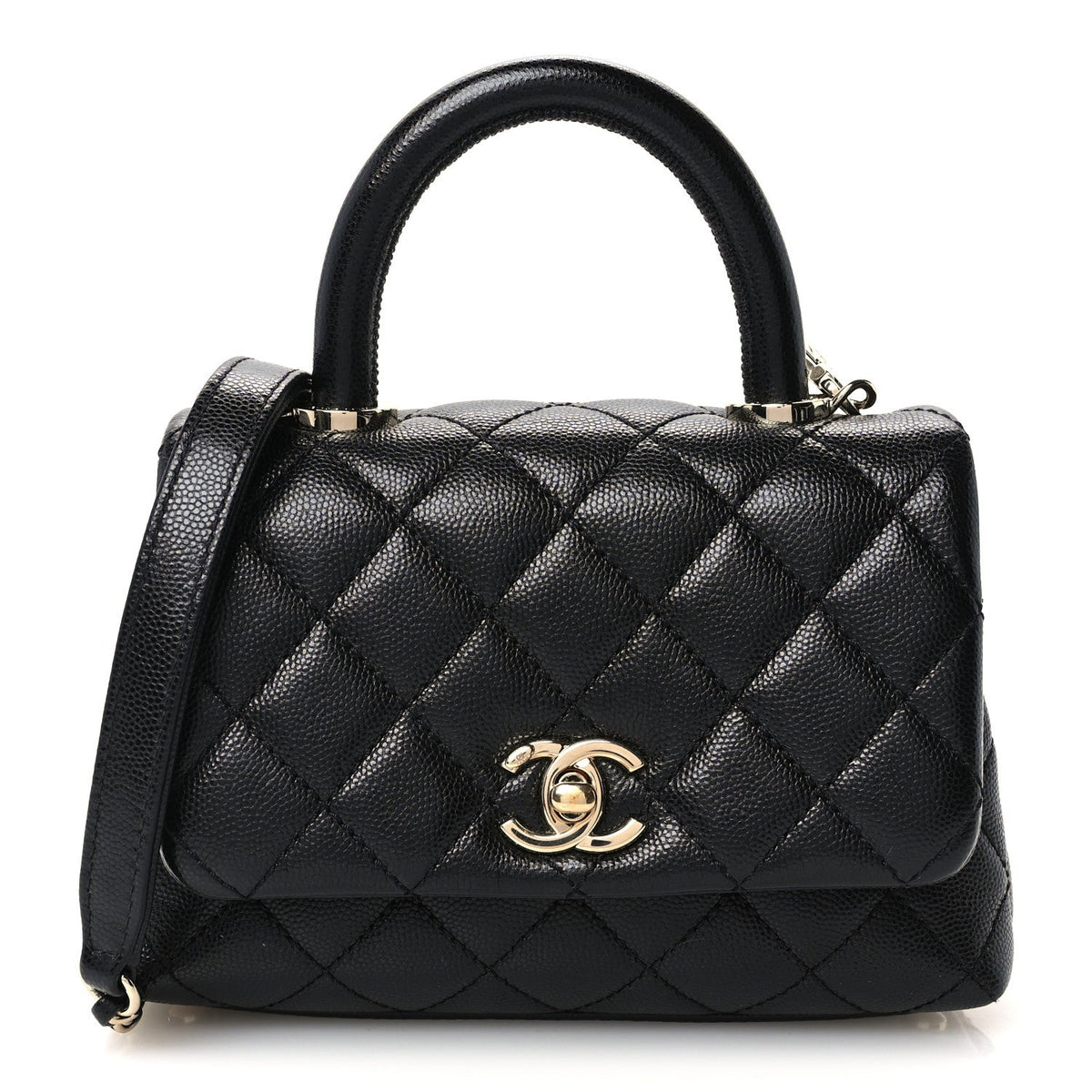 Mini Quilted Caviar Flap Shoulder Bag - Black