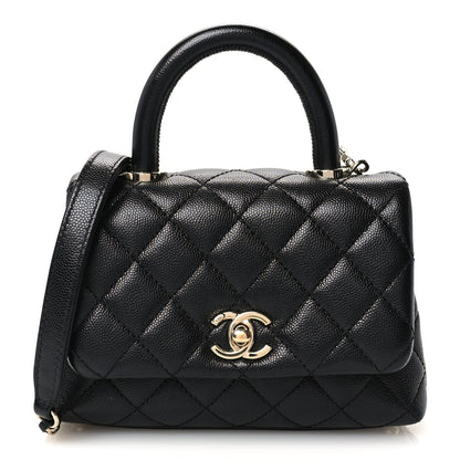 Mini Quilted Caviar Flap Shoulder Bag - Black