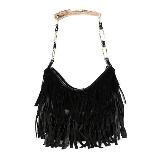 Calfskin Suede Hobo Bag - Black