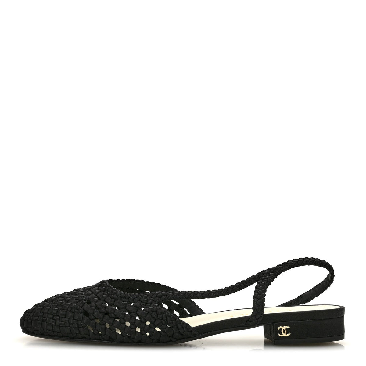 Satin Braided Slingback Flats Black