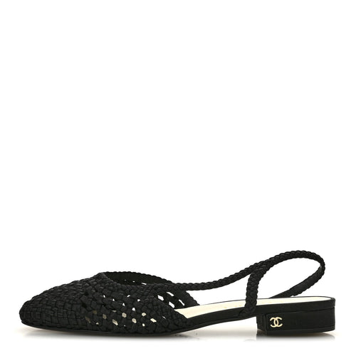 Satin Braided Slingback Flats Black