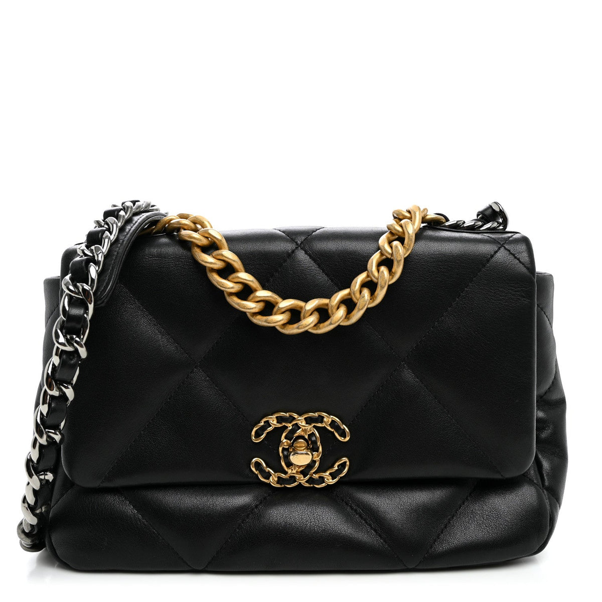 Medium Quilted Lambskin Flap Shoulder Bag - Black