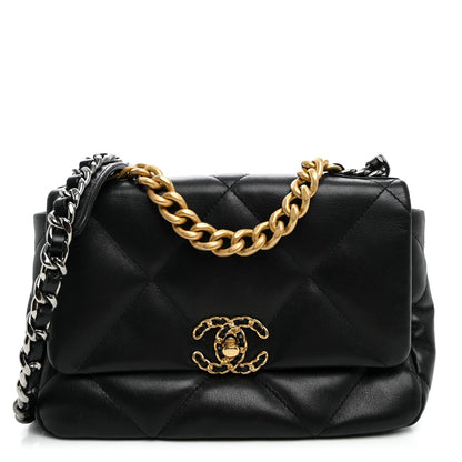 Medium Quilted Lambskin Flap Shoulder Bag - Black
