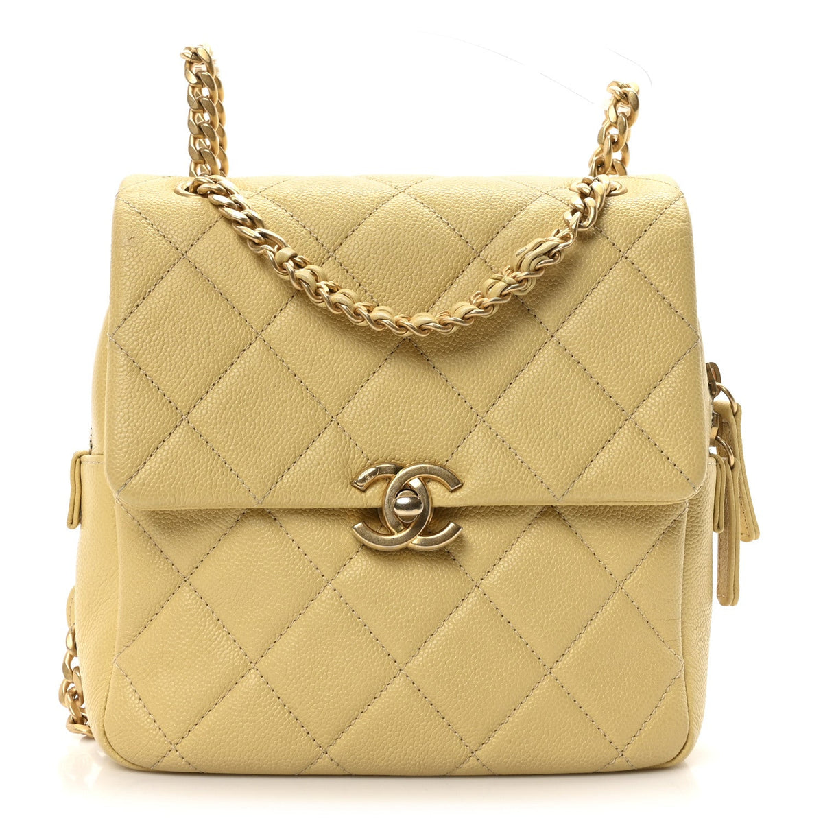 Quilted Caviar Backpack - Yellow