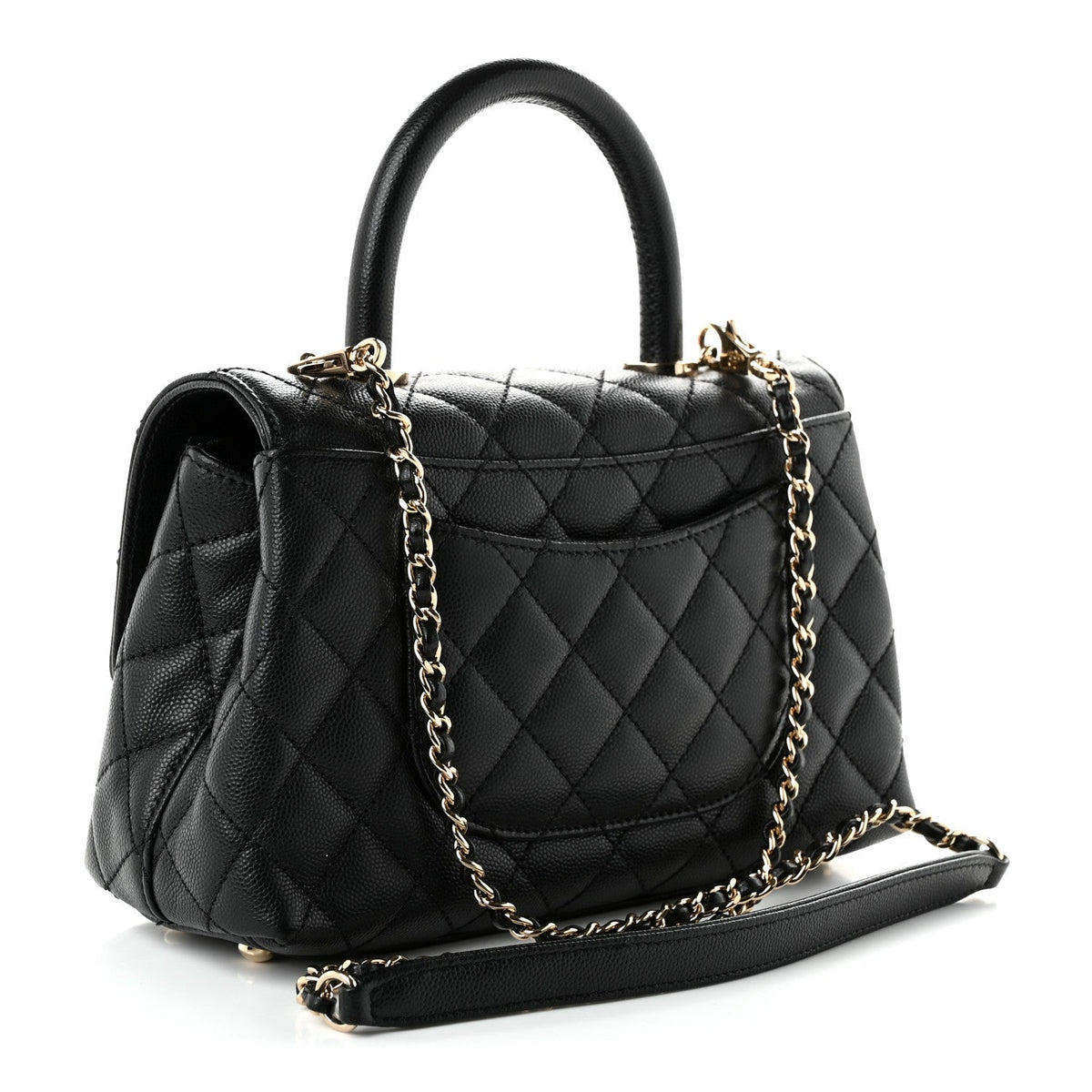 Mini Quilted Caviar Flap Shoulder Bag - Black